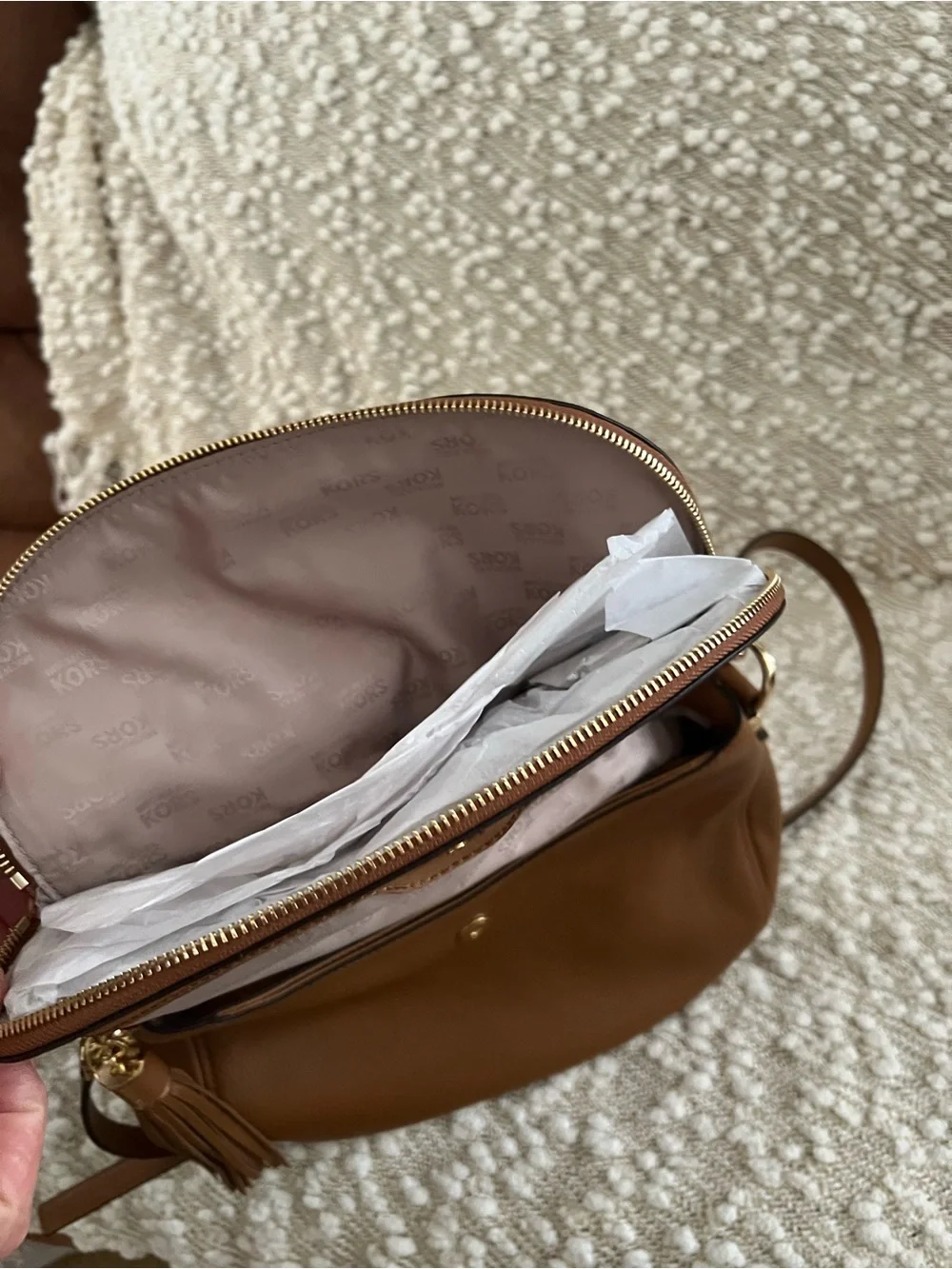 Michael Kors Cognac Pebbled Leather Crossbody with Tassel